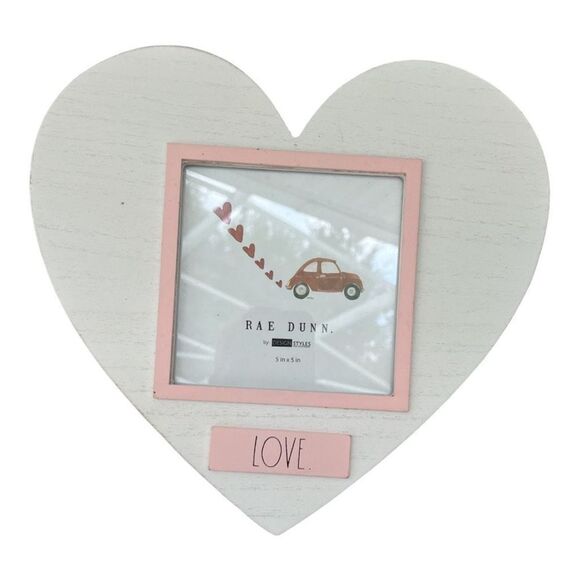 Rae Dunn White/ Pink wood heart shaped 5” x 5” frame - Picture 1 of 2